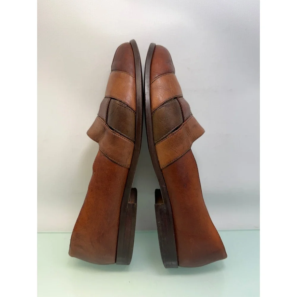 Vintage Colorblock Leather Loafers Women 9.5 Brown Patchwork 90s Retro Eclectic‎